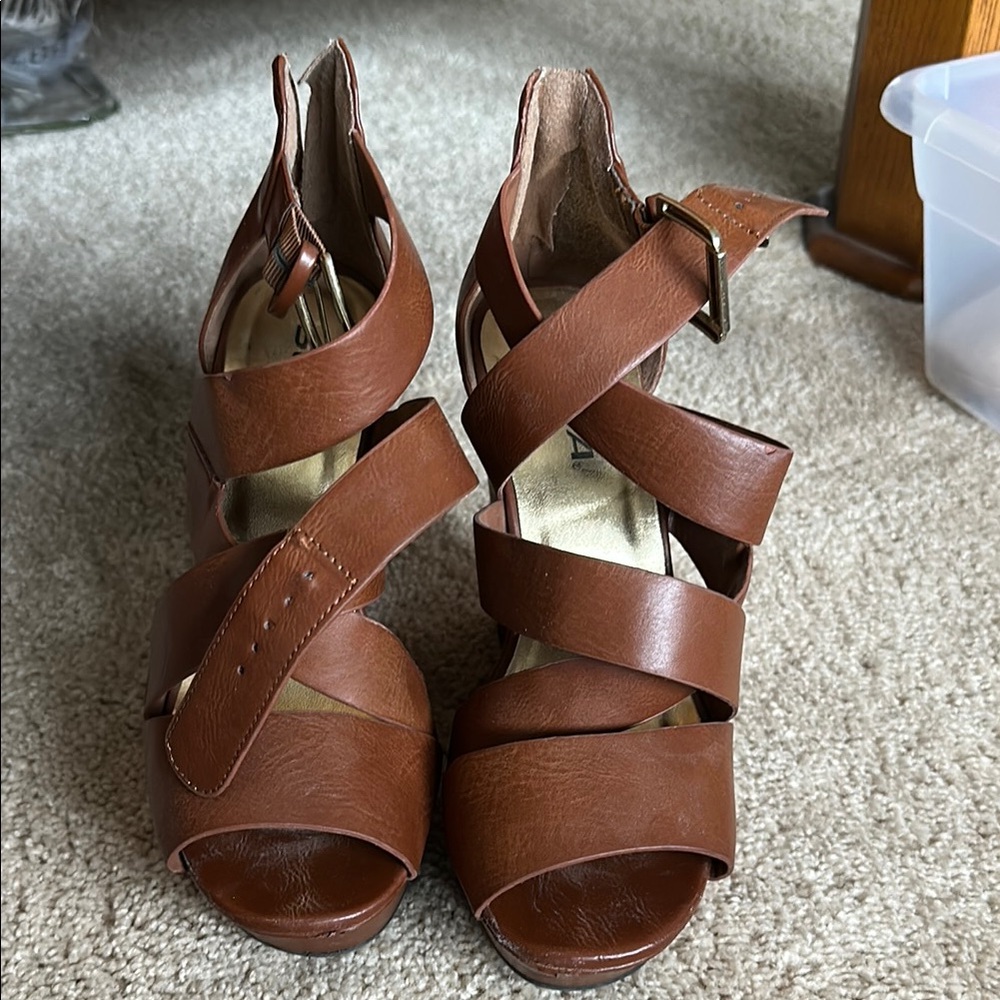 Soda Brown Chunky Heel Gladiator Shoes